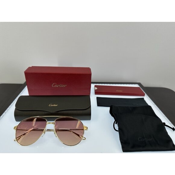 Cartier Gold Pilot Sunglasses CT0298S-003 Cat.2 140-57-13 (K) - Picture 2 of 16
